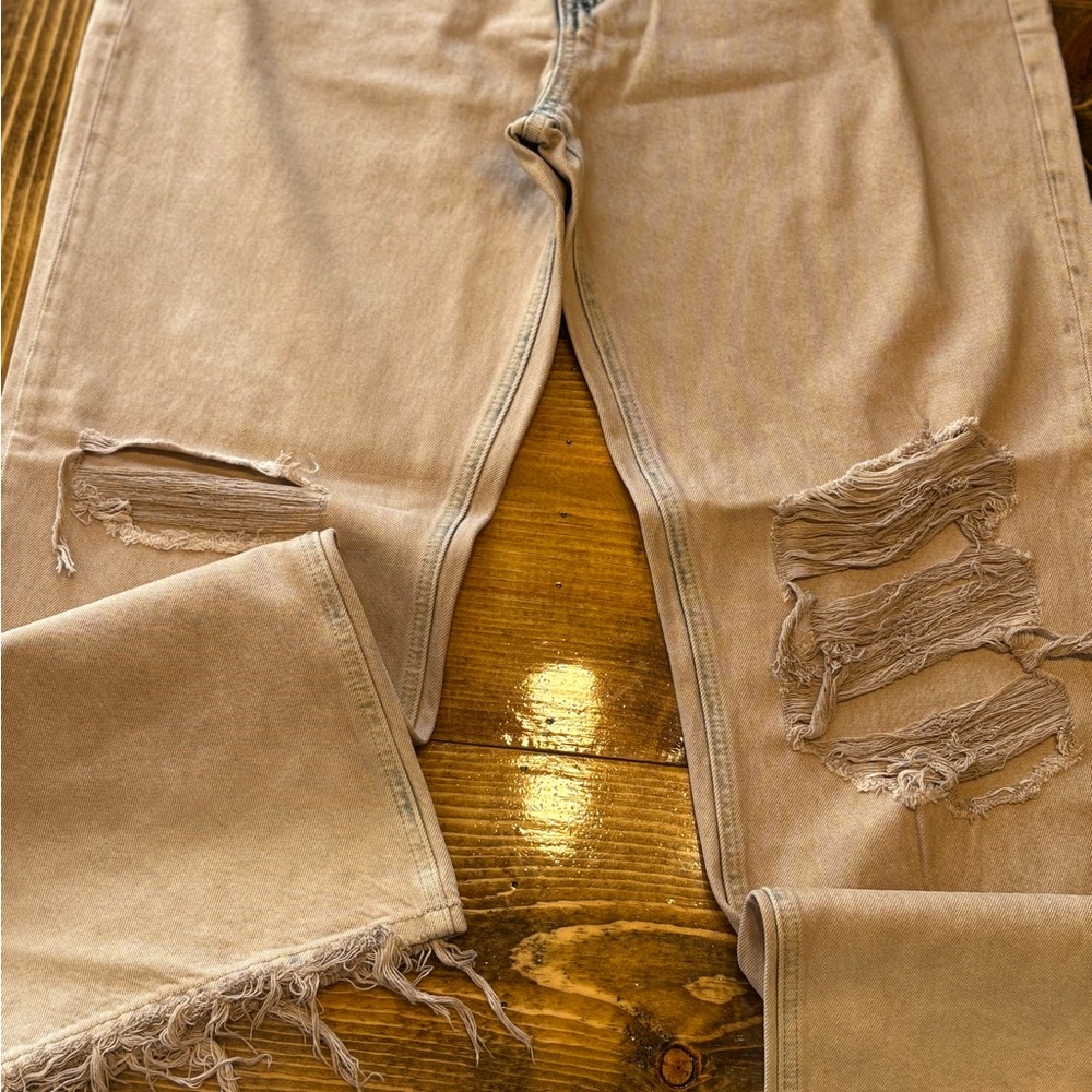 Distressed Tan Flare Jeans